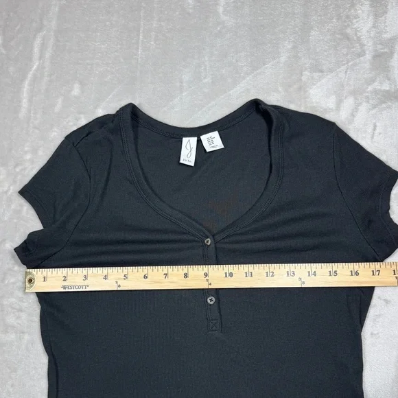 Joie Pima Cotton Blend Black Ribbed Henley Stretchy Short Sleeve Top Size M - Picture 6 of 12